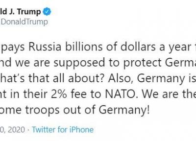 ترامپ: نیروهایمان را از آلمان به خاطر اینکه به روسیه پول می دهد خارج می کنیم